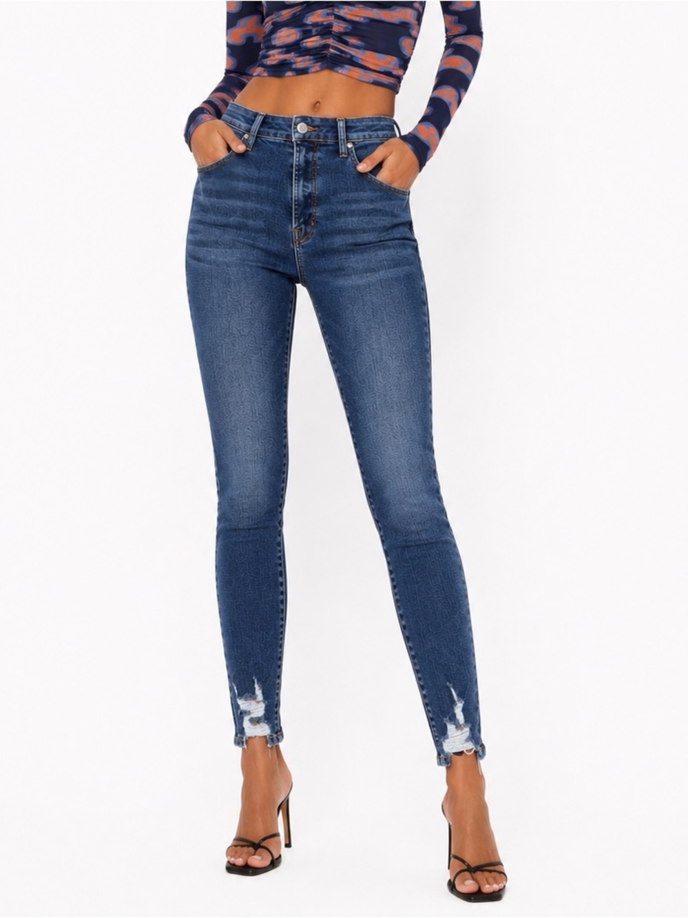 Good American Good Waist Distressed Hem High Rise Skinny Jeans Size 6/28